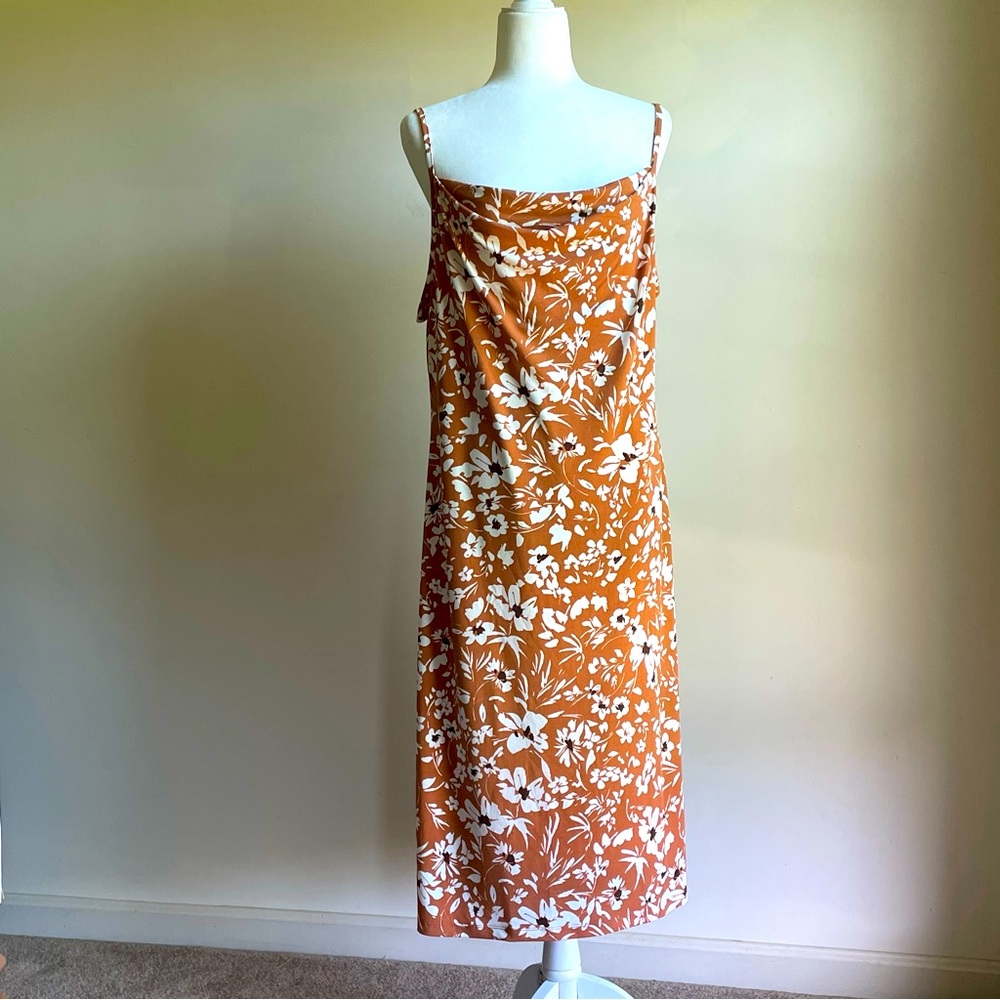 Joie Rust Tan Knit Floral Slip Midi Dress Spaghetti Straps XL